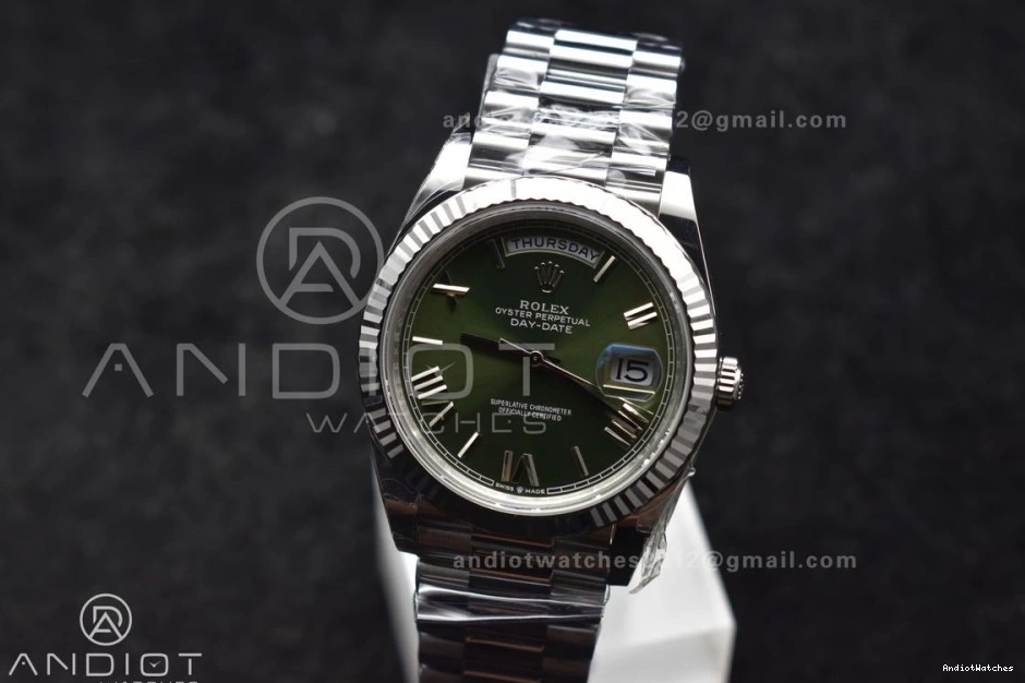 1:1 President Refined VR3255 Edition THBF (Gain 228239 Date Green Weight) Day Roman SS Dial Bracelet on Best 40 662 0323